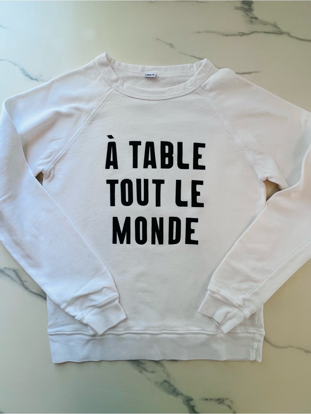 Clare V White Organic Cotton "À Table Tout le Monde" Sweatshirt